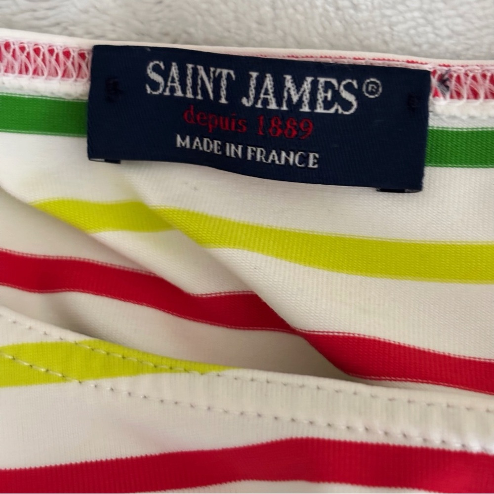 Saint James Breton Striped Top with ¾ Sleeve Sz 10 White Red Green - Picture 7 of 9